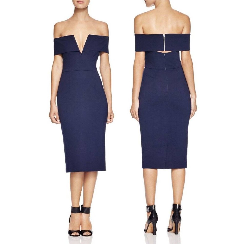 N Nicholas Navy Ponti Shoulder Band V Dress